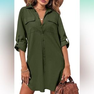 Women's Oversized Button Down Shirt Dress with Pockets Long Sleeve Cotton XXL